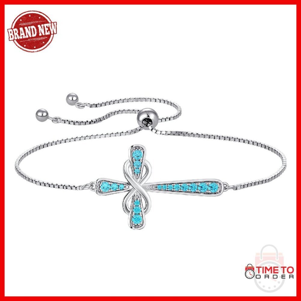 Sterling Silver Infinity Link Bracelet with Aquamarine Birthstone